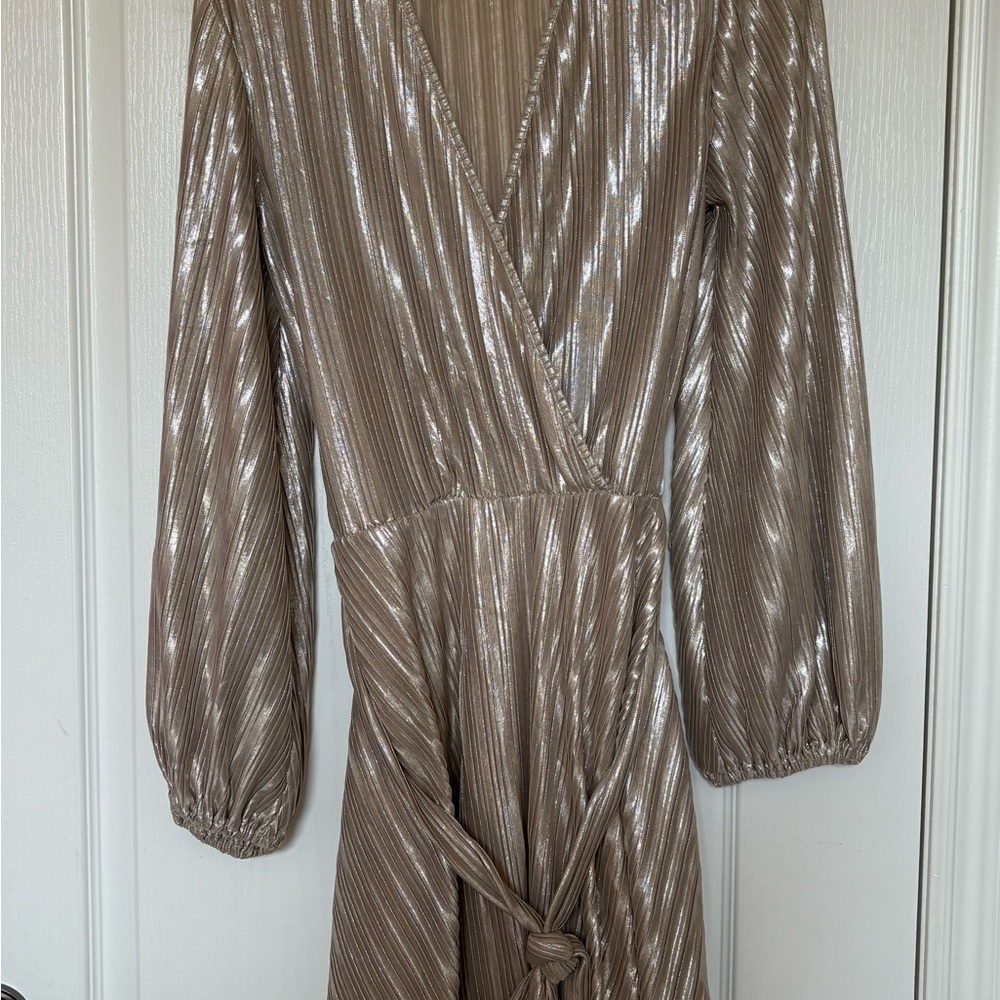 Elegant Metallic Wrap Dress